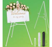 VAIIGO Chevalet de présentation réglable pour panneau de mariage, panneau de bienvenue, affiche, toile légère et peinture, chevalet de sol pliable en métal avec sac de transport Blanc 163 cm