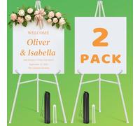 VAIIGO Lot de 2 chevalets blancs réglables pour panneau de mariage, panneau de bienvenue, affiche, toile légère et peinture, chevalet de sol pliable portable en métal avec sac de transport