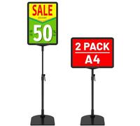 VAIIGO Lot de 2 Porte Affiche A4 sur Pied Réglable - pour Comptoir et Sol - Présentoir Métallique - Supports d'affichage Panneau - Signalisation pour Menu, Publicité, Signalisation, Magasin et Bureau
