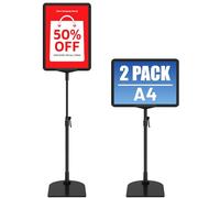 VAIIGO Lot de 2 supports de signalisation A4 réglables pour comptoir de table, affiches avec base en fer, vue verticale et horizontale, publicité, menu, support de notes