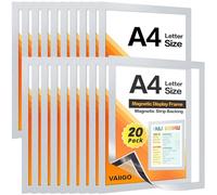 VAIIGO Lot de 20 porte-panneaux magnétiques A4 pour réfrigérateur, cadres d'affichage magnétiques pour tableaux blancs et surfaces métalliques, cadre photo, support pour papier documentaire, Argent