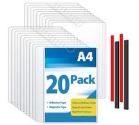VAIIGO Lot de 20 supports de plaque murale magnétique, format A4, en plastique rigide, cadre magnétique, avec bandes magnétiques et rubans adhésifs