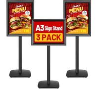 VAIIGO Lot de 3 Porte Affiche A3 sur Pied avec Base Lourde - Présentoir Menu Extérieur Réglable 360°, Support de Panneau, cadre encliquetable pour menu, Support Publicitaire Commerce, Bureau(Noir)