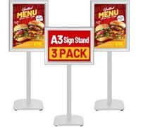 VAIIGO Lot de 3 Porte Affiche A3 sur Pied avec Base Lourde - Présentoir Menu Extérieur Réglable 360°, Support de Panneau, cadre encliquetable pour menu, Support Publicitaire Commerce, Bureau(Argent)