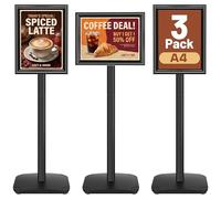 VAIIGO Lot de 3 Porte Affiche A4 robuste sur Pied - Base fonte lestée, Rotation 360°, Cadre Clipsable - Présentoir Support Panneau - Pour Avis, Publicité, Support Document Bureau | Noir