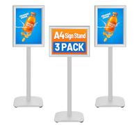 VAIIGO Lot de 3 Porte Affiche A4 Support d'affiche sur Pied avec Base Stable - Présentoir Publicitaire Extérieur Réglable, Support Menu Restaurant, Cadre en Aluminium pour Publicité,Affichage (Argent)