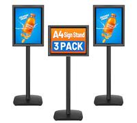 VAIIGO Lot de 3 supports d'affiches DIN A4, avec pied lourd, support de panneau au sol, pour la signalisation extérieure, porte-menu, noir