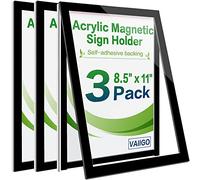 VAIIGO Lot de 3 supports muraux magnétiques en acrylique de 21,6 x 27,9 cm, cadre d'affichage magnétique autocollant avec nano ruban adhésif et bordure magnétique solide pour mur, porte, verre, maison, magasin, bureau (noir)