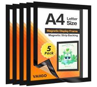 VAIIGO Lot de 5 cadres d'affichage, magnétiques, A4, auto-adhésifs, porte-papier, pour licences, photos, documents, noirs