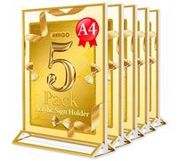 VAIIGO Lot de 5 présentoirs double face en acrylique A4 pour affiches, menus, restaurants, hôtels, photos, documents et plus encore (doré, A4/lot de 5)