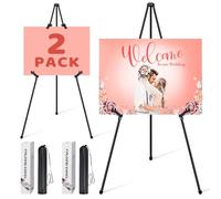 VAIIGO Métal Chevalet 168cm, Pliable et Réglable. Chevalet pour Affiches avec Pince Fixe, Idéal pour Mariages ou Expositions. Sac de Rangement Inclus. (Noir01, 2 Pièce)