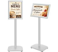VAIIGO Porte Affiche A4 robuste sur Pied avec Base lestée en fonte solide, Rotation 360°, Cadre Clipsable - Présentoir Panneau - Pour Menu Restaurant, Publicités, Support Documents Bureau | Argent