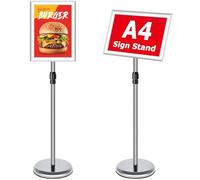 VAIIGO Porte Affiche A4 sur Pied Réglable - Support d'affichage pour Affiche et Menu Restaurant - Présentoir Publicitaire Extérieur/Intérieur avec Base Stable - Pour Bureau, Magasin, Mariage - Argenté