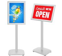 VAIIGO Porte Affiche DIN A4 Support de Panneau sur Pied avec Base Stable - Présentoir Publicitaire Extérieur Réglable, Support Menu Restaurant, Cadre en Aluminium pour Publicité, Affichage (Argent)