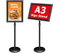 VAIIGO Présentoir A3 Porte Affiche sur Pied Réglable - Support d'affichage pour Affiche et Panneau Publicitaire - Présentoir Menu Restaurant Extérieur avec Base Stable - Magasin, Commerce - Noir