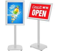 VAIIGO Support Affiche A3 robuste sur Pied - Base lestée en fonte solide, Rotation 360°, Cadre Aluminium Clipsable - Présentoir Extérieur pour Menu, Avis, Signalétique Commerce | Argenté
