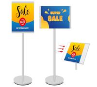 VAIIGO Support d'affiche A3 réglable en hauteur - Support pour charges lourdes - Support de présentation pour horizontal et vertical - Présentoir publicitaire pour bureau et boutique - Argenté