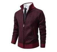 VaiKanhai Cardigan doublé pour homme - Cardigan en maille fine - Col en V classique - Pour l'hiver - Chaud et doux - Avec fermetures éclair et poches, Rouge 86, XXL