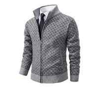 VaiKanhai Cardigan doublé pour homme - Cardigan en maille fine - Col en V classique - Pour l'hiver - Chaud et doux - Avec fermetures éclair et poches, Gris 86, M