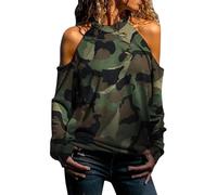 VaiKanhai Chemises à manches longues pour femmes 2025 Vêtements pour femmes Nouvelle épaule ouverte déchirée Col suspendu Manches longues T-shirt camouflage T-shirt personnalisé pour femme Haut