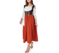 VaiKanhai Chemisier Dirndl pour femme 2025, costume de festival, robe avec écharpe pour fête de la bière, robe bohème, costume médiéval, rouge, XL