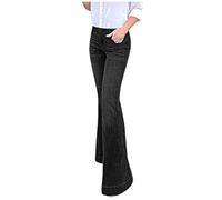 VaiKanhai Jean large en denim pour femme - Taille étroite - Jambe - Longueur - Jeans court - Pour femme et adolescente, Noir , S