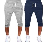 VaiKanhai Lot de 2 shorts d'entraînement pour homme - Pantalon de survêtement élastique décontracté - Noir, or, M