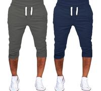 VaiKanhai Lot de 2 shorts d'entraînement pour homme - Pantalon de survêtement élastique décontracté - Noir, Rouge pastèque, S