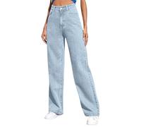 VaiKanhai Pantalon court en jean cowboy avec taille haute et jambe large, coupe décontractée, teinte unie, taille haute, jean élastique slim fit pour femmes, stretch 7/8, bleu clair, XL