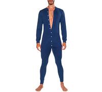 VaiKanhai Pyjama pour homme Sexy Jumpsuit Slim Fit avec bouton, Combinaison Longue Manches Mode, Pyjama en Coton et Soie pour Homme, Marine21, M