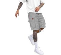 VaiKanhai Short d'entraînement pour homme - Short cargo avec taille élastique - En coton ample - Décontracté - Pour l'extérieur - Léger - Cordon de serrage - Grande taille - Court, Gy1., XXL