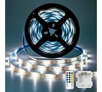 Vaileal Bande LED fonctionnant sur batterie, 5M 150LEDs Bande LED fonctionnant sur batterie pour la décoration, bande lumineuse 8 modes avec télécommande IR, batterie de bande LED blanc froid étanche