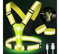 Vaileal Gilet Réfléchissant Running, Gilet Reflechissant Vélo LED Rechargeable avec Taille Réglable avec 2 Bandes réfléchissantes, pour Jogging, randonnée, Promenade Chienou (Jaune)