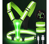 Vaileal Gilet Réfléchissant Running, Gilet Reflechissant Vélo LED Rechargeable avec Taille Réglable avec 2 Bandes réfléchissantes, pour Jogging, randonnée, Promenade Chienou (Vert) (Vert)