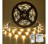 Vaileal LED à Batterie de 5 m, 8 Modes, Télécommande IR, 150 Bandes LED à Batterie pour Décoration, Découpable, Étanche, Blanc Chaud