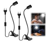 Vaileal Lot de 2 lampes à pince : douille LED E27, douille E27 avec pince, lampe à pince avec col de cygne flexible orientable à 360° pour l’éclairage de lecture intérieur, lecture au lit (noir)