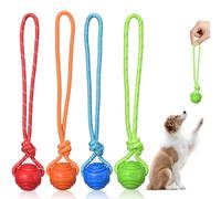 Vaileal Lot de 4 balles pour chien en caoutchouc à rebond élevé avec corde, jouet naturel pour chiens de petite, moyenne et grande taille, 4 couleurs