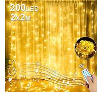 Vaileal Rideau lumineux - 2 m x 2 m - 200 LED - USB - Étanche IP44 - Avec 8 modes d'éclairage et minuterie - Télécommande - Décoration intérieure pour fête, Noël, mariage
