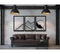 Vailla ® 3 Pièces Tableau Decoration Murale Montagne 3D Deco Murale Salon Salle de Bain Chambre Cadre Décoration Chambre Triptyque Mural Bois (Montagnes 19)