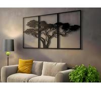 Vailla Arbre de Vie Décoration Murale Bois 3D - Triptyque Mural Salon XXL | MDF, Découpé au laser, Arbre de vie stylise, 5 tailles, Noir Argent Or, personnalisable, Salon Chambre