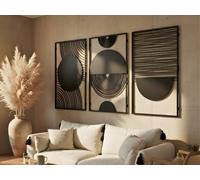 Vailla Boho Décoration Murale Bois 3D - Triptyque Mural Salon Chambre XXL | MDF, Découpé au laser, Style boheme boho chic, 5 tailles, Noir Argent Or, personnalisable, Salon Chambre