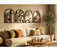 Vailla Boho Décoration Murale Bois 3D - Triptyque Mural Salon Chambre XXL | MDF, Découpé au laser, Style boheme boho chic, 5 tailles, Noir Argent Or, personnalisable, Salon Chambre