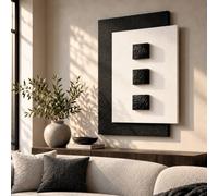 Vailla Tableau de Décoration Murale 3D en Bois, Noir et Blanc, 56 x 72 cm, Trois Carrés en Relief