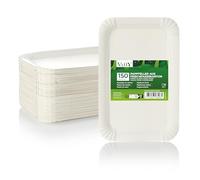 Vaily Lot de 150 assiettes carrées en carton - 13 x 20 cm - Pour gâteaux et petits pains - Assiettes jetables, assiettes à gâteau pour barbecues, fêtes et anniversaires - Blanc