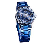 Vainqueur mode diamant affichage hommes montre squelette mécanique classique rétro chiffre romain, bleu_, bracelet