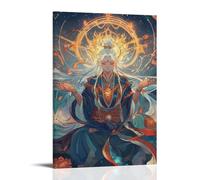Vairocana Sits at The Universes Center, His Blazing Halo englobant les galaxies et la géométrie sacrée. Décoration murale contemporaine - Poster décoratif à suspendre 40 x 60 cm