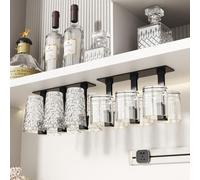 Vaisoeny Lot de 2 porte-verres à vin, sans perçage, installation sous armoire, pour salle à manger, cuisine et bar (noir)