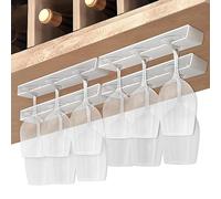 Vaisoeny Lot de 4 porte-verres à vin suspendus - Porte-verres à vin sous armoire - Étagère à pied suspendue - Organiseur pour bar, armoire, cuisine - Blanc