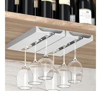 Vaisoeny - Porte verres suspendu - Lot de 2 porte-verres à vin à vin à suspendre - En plastique - Sans perforation - Auto-adhésif - Blanc