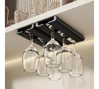 Vaisoeny Support verre a pied suspendu, Lot de 2 porte verres suspendu, installation sans perçage, range verre suspendu pour cuisine et bar (Noir)